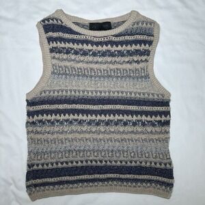 Zara Sweater Vest Women's Size M Blue Tan Knit Crochet